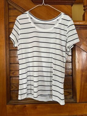 Quince White Tee with Black Stripes - Short Sleeve